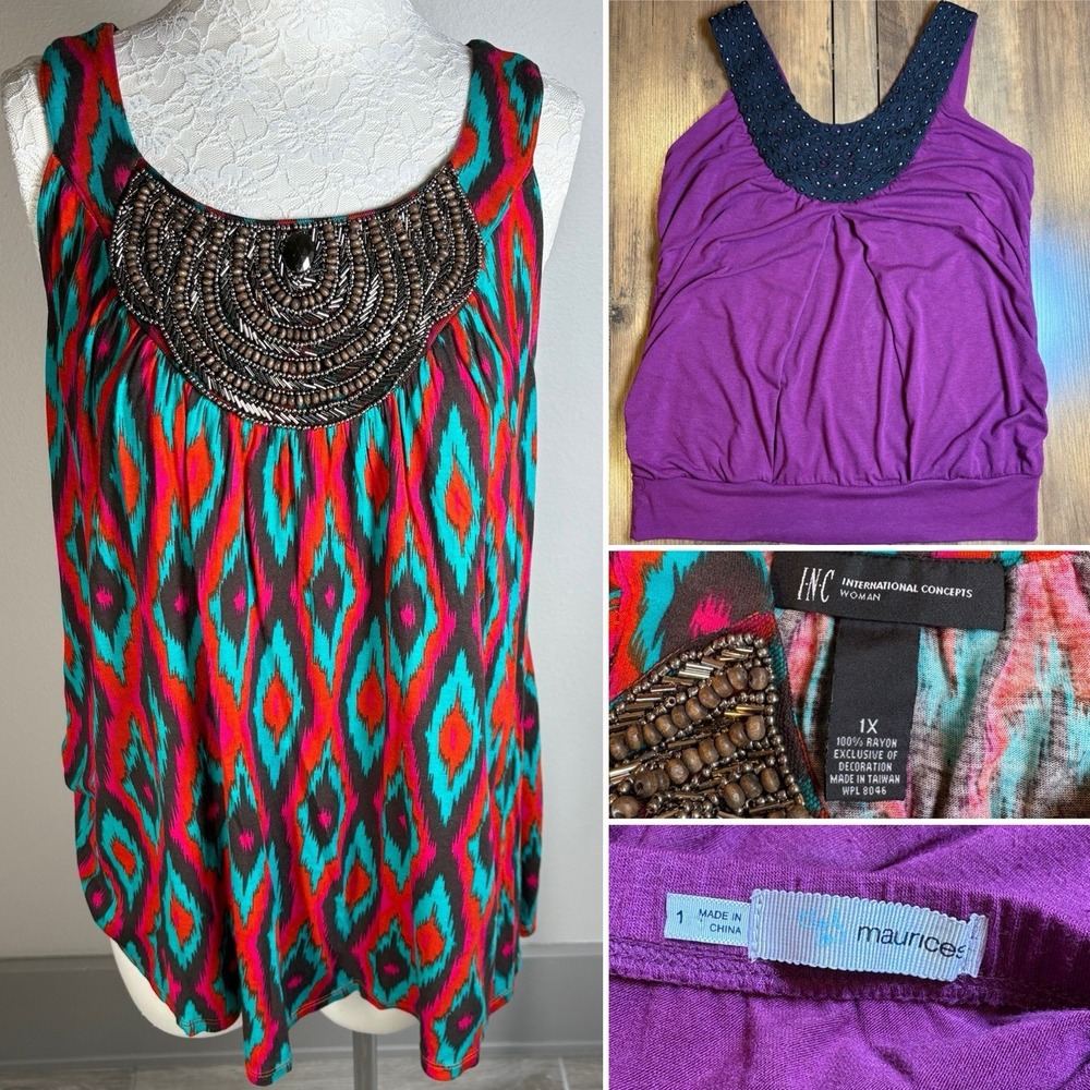 I.N.C & Maurice's Women's Plus 1X BUNDLE OF 2 Beaded Sleeveless Top *FAIR